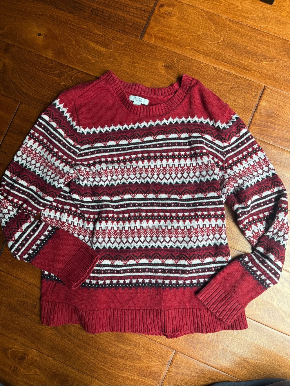 croft & barrow Red and White Fair Isle Crewneck Sweater